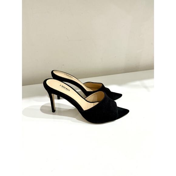 L'Agence Lolita Suede Pointed Open-Toe Stilettos Heel Mule Black Women's EU 38 - Picture 4 of 7